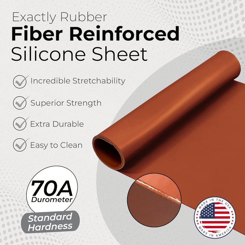 Exactly Rubber Fiber Reinforced Silicone Sheet, Red 1/8 x 12" x 18" 70A, Made in The USA, High Temp Heavy Duty Gasket Material DIY Sealing Pads Surface Protection Fiberglass Reinforcement - Image 2